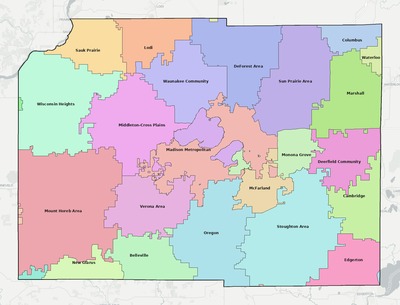 Dane County WI school district boundaries map