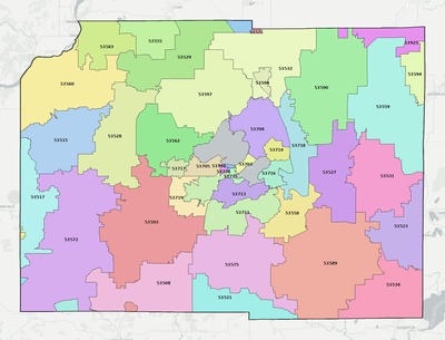 Dane County WI ZIP code map preview