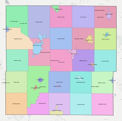 Dodge County WI townships and subdivisions map