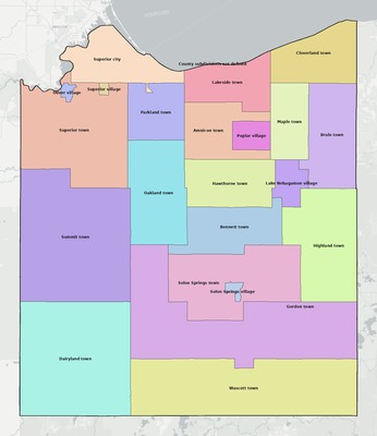 Douglas County WI townships and subdivisions map