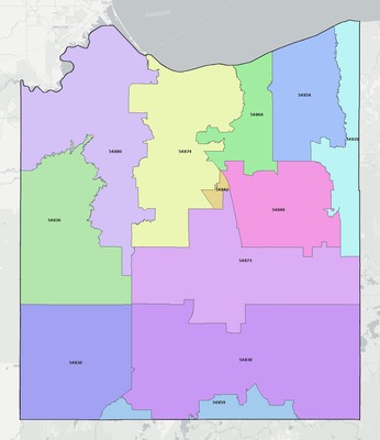 Douglas County WI ZIP code boundaries map