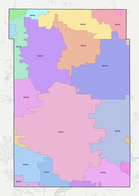Dunn County WI ZIP code boundaries map