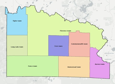 Florence County WI townships and subdivisions map