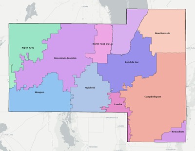 Fond du Lac County WI school district boundaries map