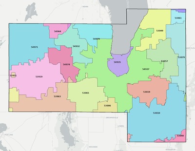 Fond du Lac County WI ZIP code boundaries map