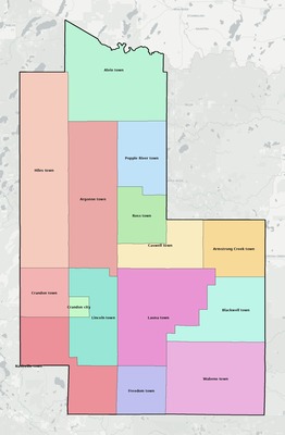 Forest County WI townships and subdivisions map