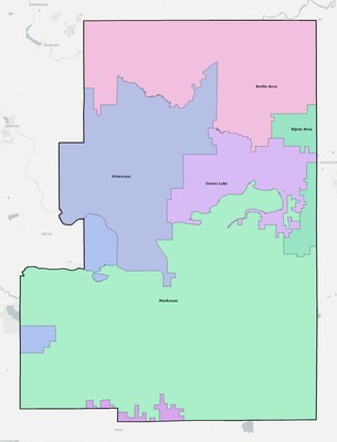 Green Lake County WI school district boundaries map