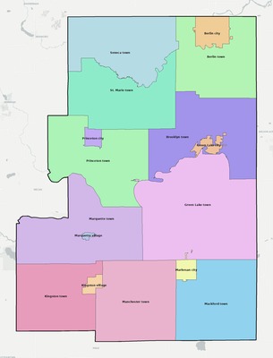Green Lake County WI townships and subdivisions map