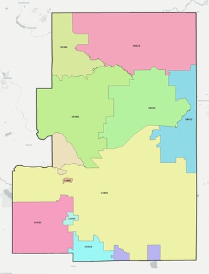 Green Lake County WI ZIP code boundaries map