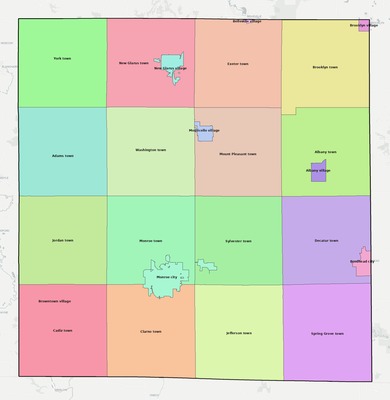 Green County WI townships and subdivisions map
