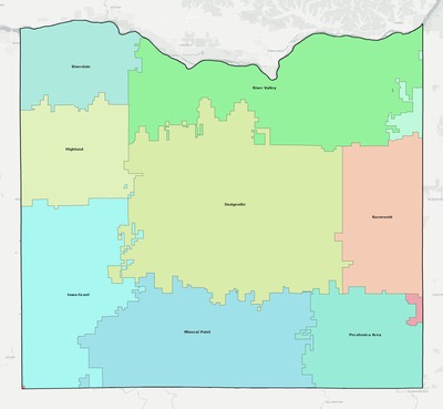 Iowa County WI school district boundaries map