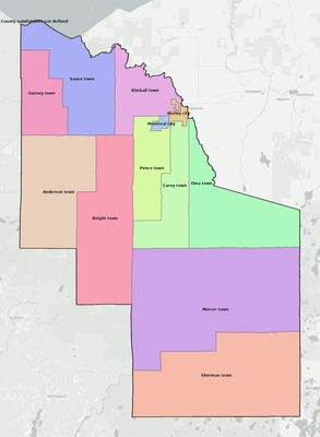 Iron County WI townships and subdivisions map