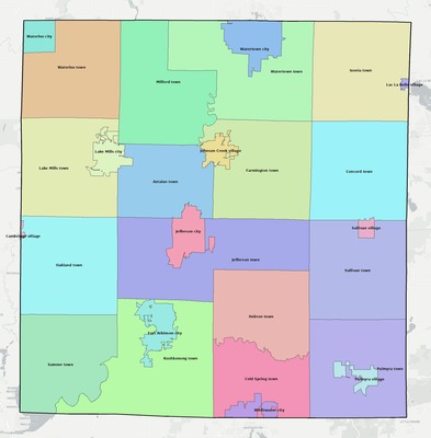 Jefferson County WI townships and subdivisions map
