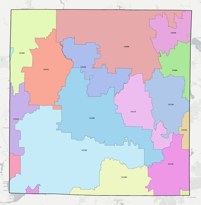 Jefferson County WI ZIP code boundaries map