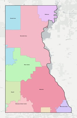 Juneau County WI school district boundaries map