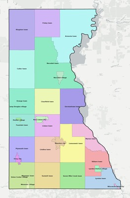 Juneau County WI townships and subdivisions map