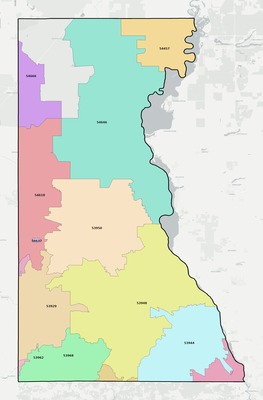 Juneau County WI ZIP code boundaries map