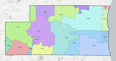 Kenosha County WI ZIP code boundaries map
