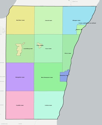 Kewaunee County WI townships and subdivisions map