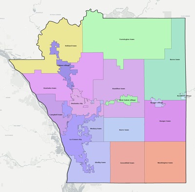 La Crosse County WI townships and subdivisions map