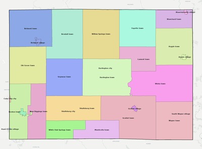Lafayette County WI townships and subdivisions map