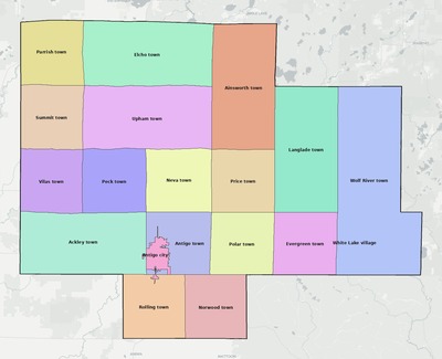 Langlade County WI townships and subdivisions map