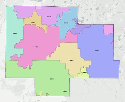 Langlade County WI ZIP code boundaries map