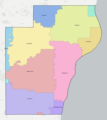 Manitowoc County WI school district boundaries map