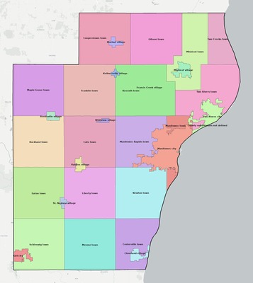 Manitowoc County WI townships and subdivisions map