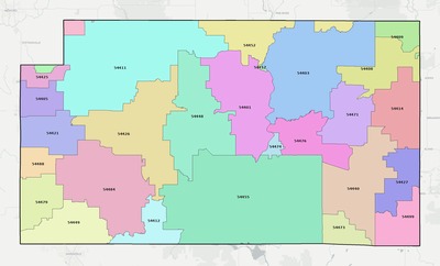 Marathon County WI ZIP code boundaries map