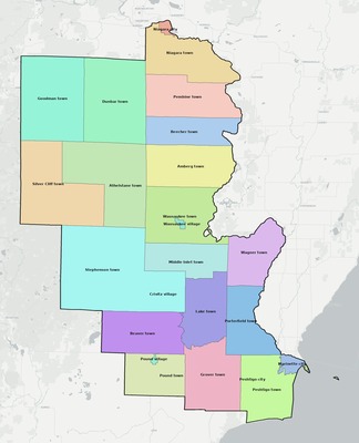 Marinette County WI townships and subdivisions map
