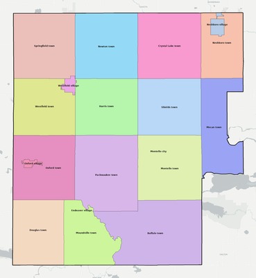 Marquette County WI townships and subdivisions map