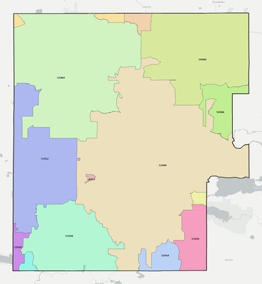 Marquette County WI ZIP code boundaries map