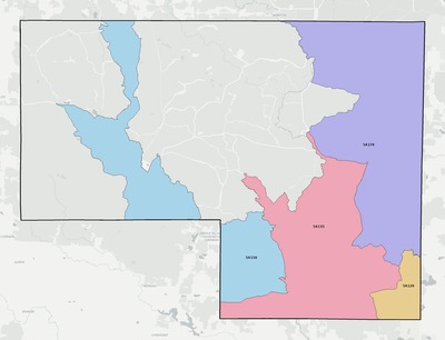 Menominee County WI ZIP code boundaries map