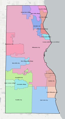 Milwaukee County WI townships and subdivisions map