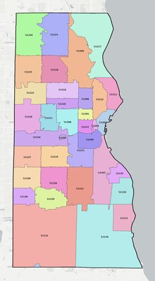 Milwaukee County WI ZIP code map preview