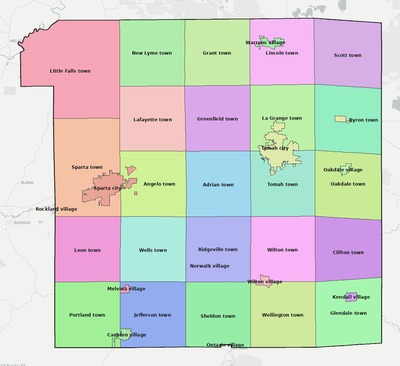 Monroe County WI townships and subdivisions map