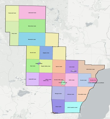 Oconto County WI townships and subdivisions map