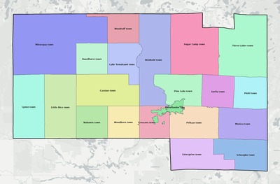 Oneida County WI townships and subdivisions map