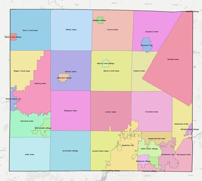 Outagamie County WI townships and subdivisions map