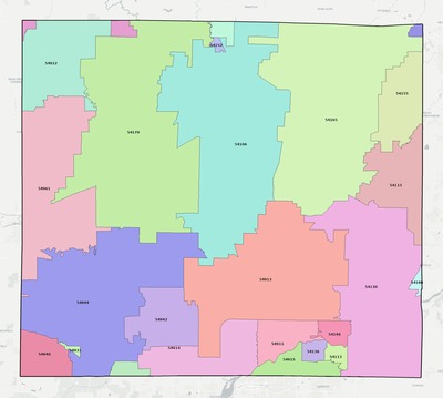 Outagamie County WI ZIP code boundaries map