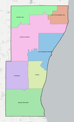 Ozaukee County WI school district boundaries map