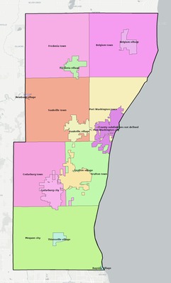 Ozaukee County WI townships and subdivisions map