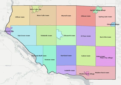 Pierce County WI townships and subdivisions map