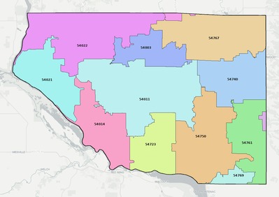 Pierce County WI ZIP code boundaries map