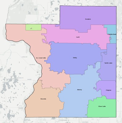 Polk County WI school district boundaries map