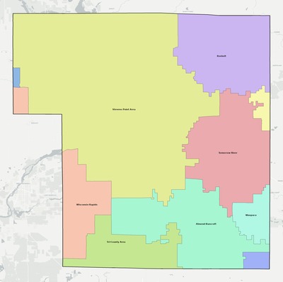 Portage County WI school district boundaries map