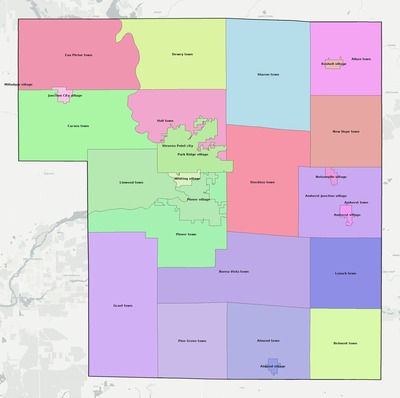 Portage County WI townships and subdivisions map