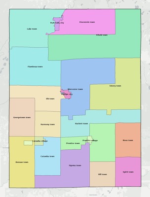 Price County WI townships and subdivisions map