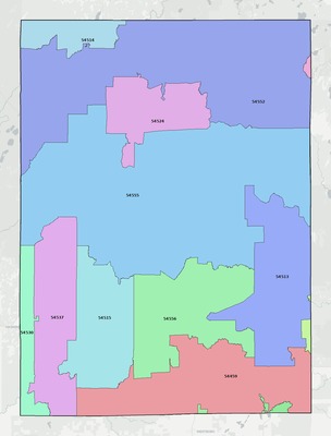 Price County WI ZIP code boundaries map